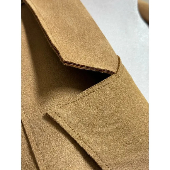 Tahari Woman Brown Suede Faux Leather Open Front Long Jacket Shacket Size 1X - Picture 3 of 8